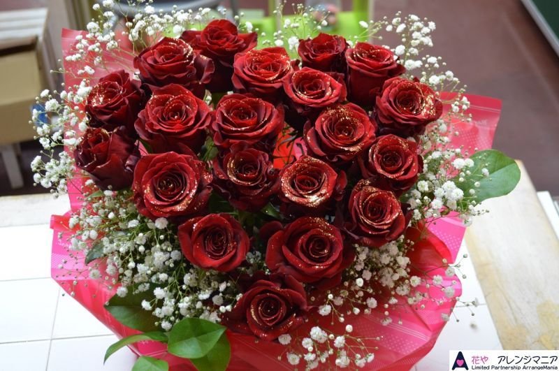 久留米絣 赤バラブーケ枯れない花束 フラワーアレンジメント 久留米絣 赤バラブーケ枯れない花束 フラワーアレンジメント