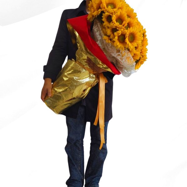 画像1: 沖縄でプロポーズに贈る　ヒマワリ108本の花束【税込み59400円】 (1)